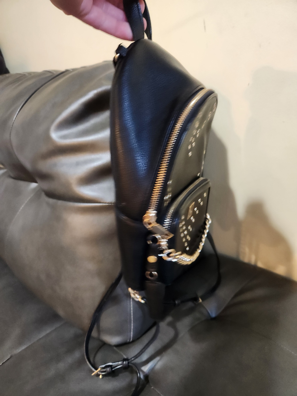 Victoria's Secret Black Mini Backpack with Gold Studs & Chain - Picture 4 of 13
